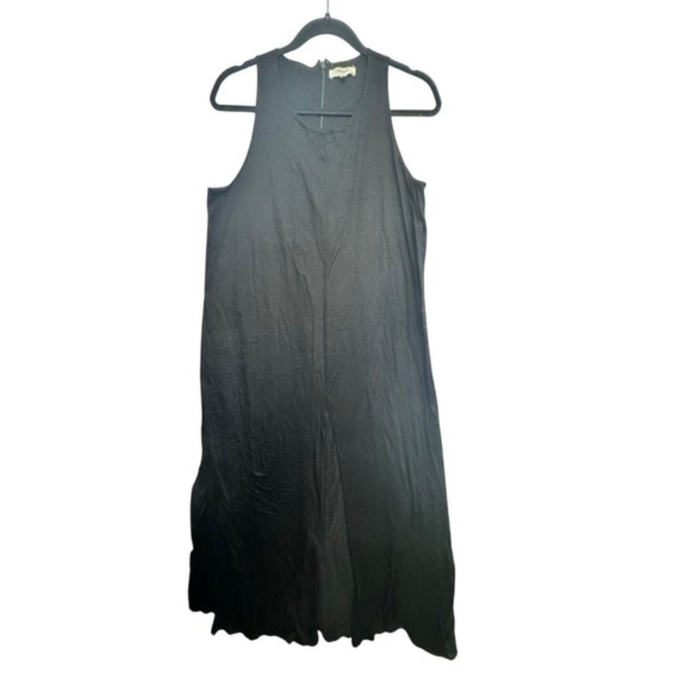 Madewell Black Cotton Tank Midi Dress Sz 10 Split Hem Panel Front Minimalist‎